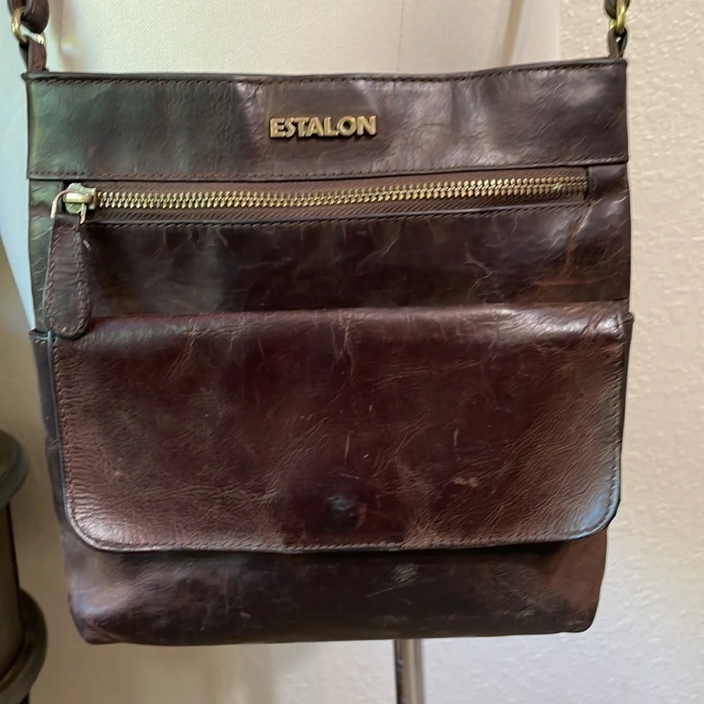 Estalon dark brown leather crossbody purse